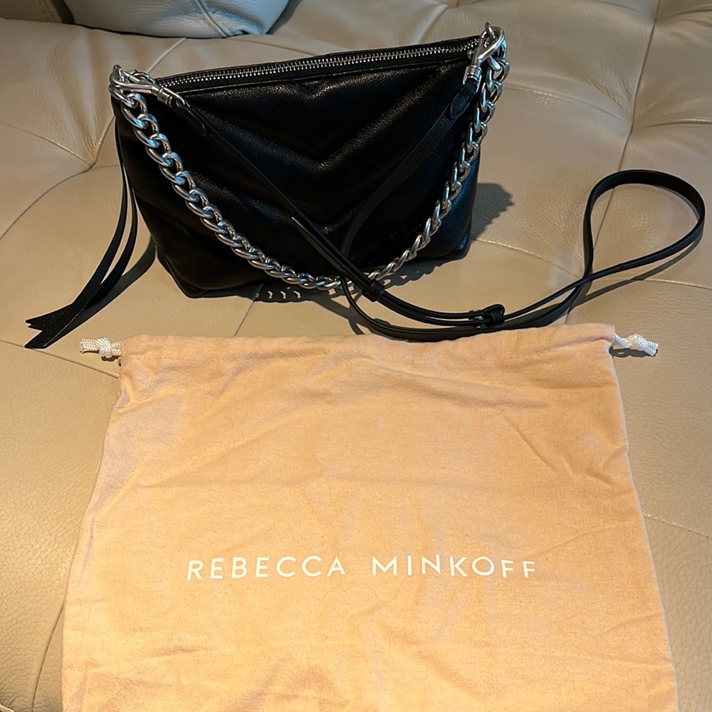 Rebecca Minkoff Edie Crossbody Leather Bag with Chain - Black / Palladium